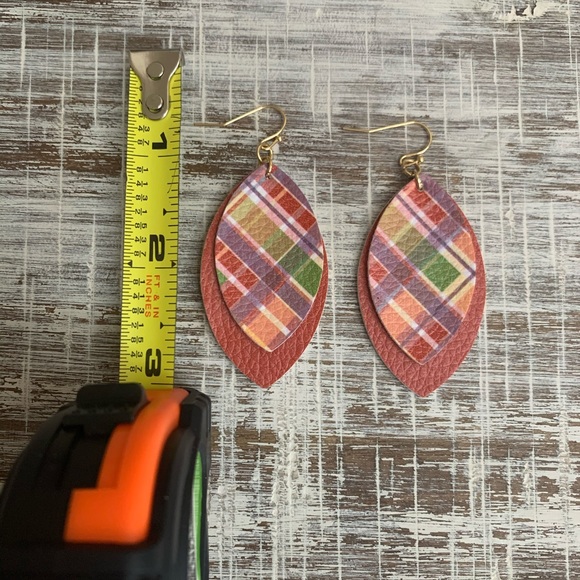 Faux Leather Plaid Earrings - Picture 2 of 3